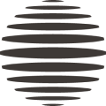 A dark gray stylized sphere composed of horizontal stripes against a transparent background.