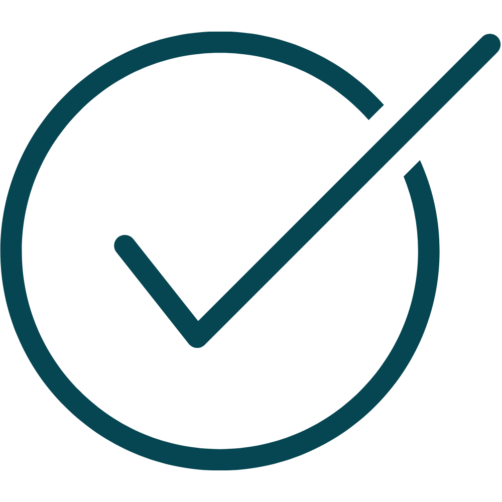 Dark teal check mark inside a circle on a white background.