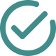 A teal-colored checkmark icon inside of a circle.