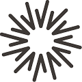 A stylized black sunburst icon with thick, V-shaped rays pointing inward to a central circle.