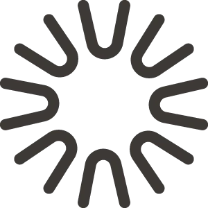 An abstract circular icon composed of radiating, dark gray, U-shaped lines on a transparent background.