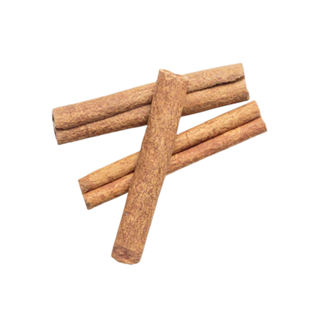 A small pile of three cinnamon sticks on a white background.