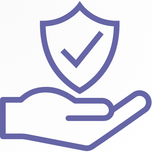 Icon of a hand holding a shield with a checkmark.