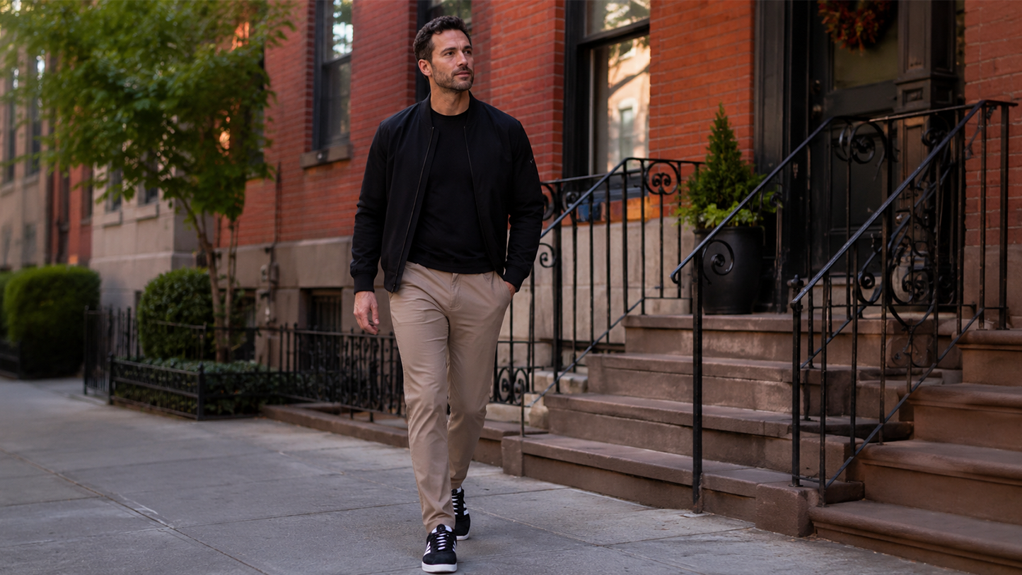 Wearing Mott & Bow travel pants on a flight