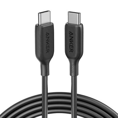 Two black USB-C cables with 'Anker' branding on the connectors.