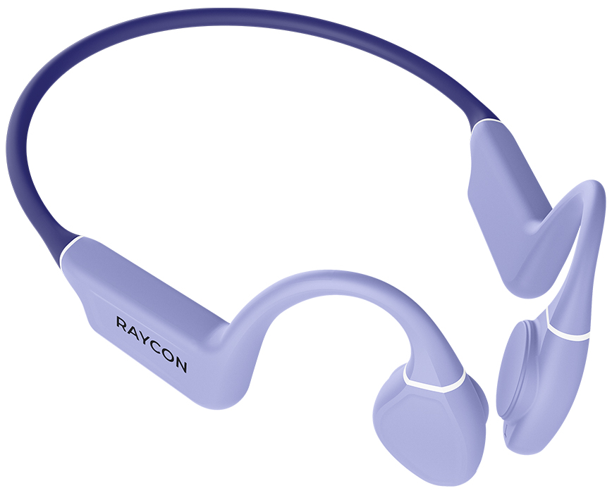 Purple wireless headphones with a flexible neckband design.