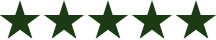 Five green stars in a row on a white background.