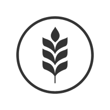 Simple black wheat icon within a circle on a white background.