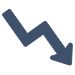 Downward trending arrow icon in dark blue.