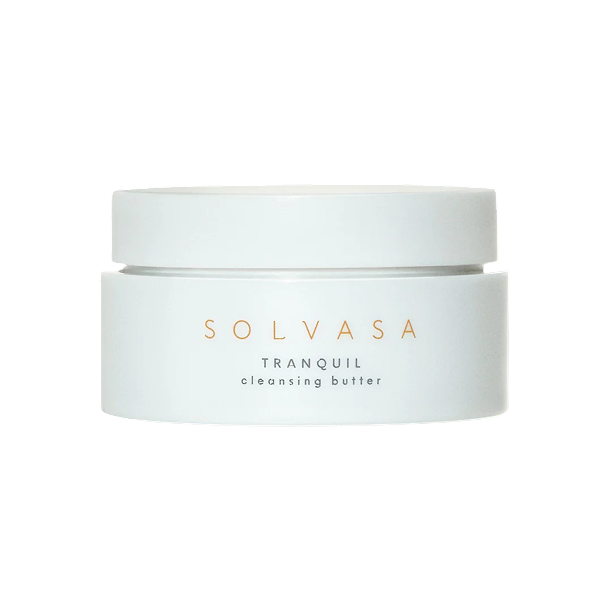 White jar labeled 'Solvasa Tranquil Cleansing Butter'.