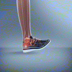 Illustration of a pair of legs walking on a green background.