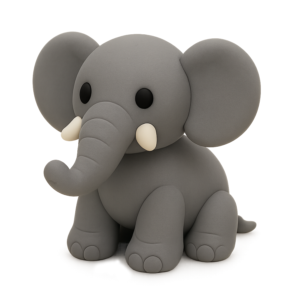 Cute cartoon elephant with large ears and tusks on a brown background.