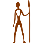 Silhouette of a person holding a spear.