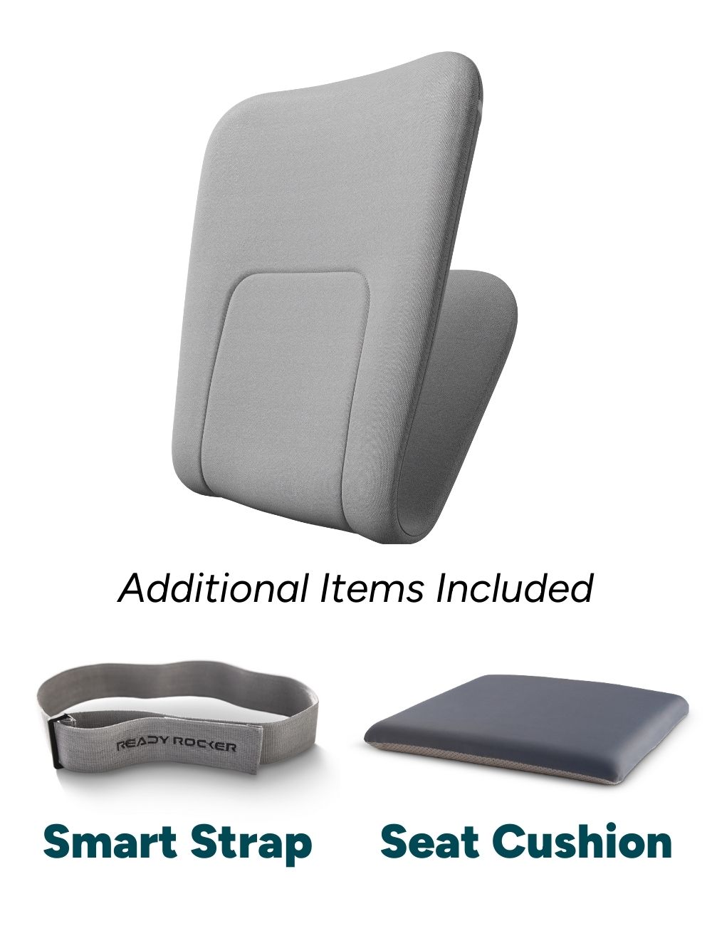 Gray chair cushion with smart strap and seat cushion included.