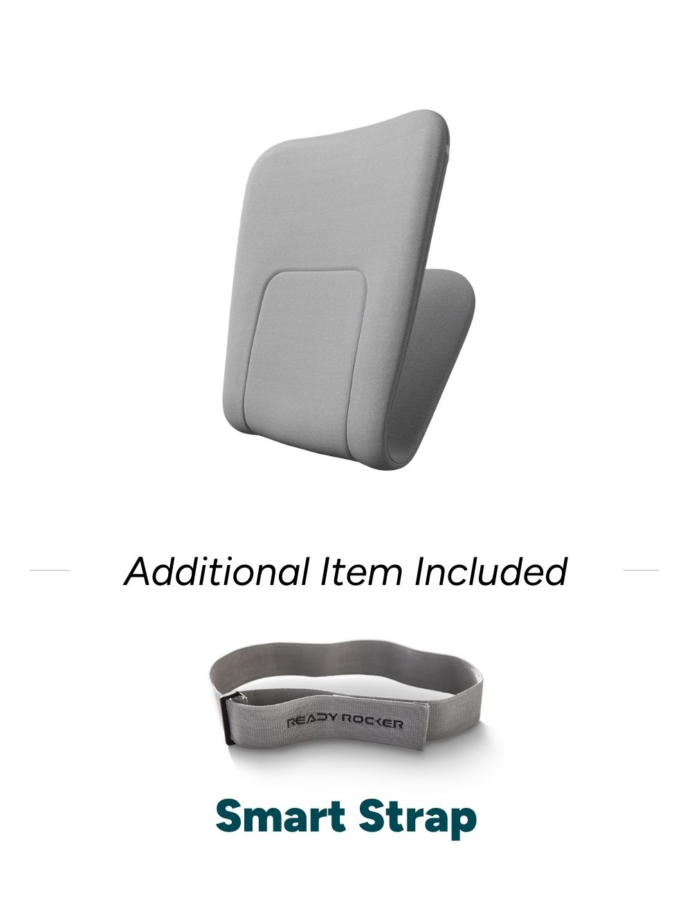 Gray seat cushion and a gray strap with text 'Smart Strap'.