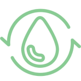 Green water droplet with circular arrows around it.