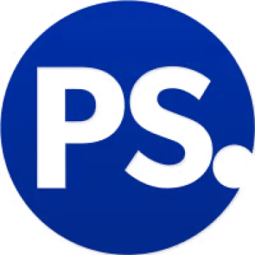 Blue circle with cut-out letters 'P' and 'S'.