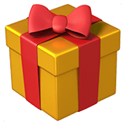 A yellow gift box with a red ribbon and bow.
