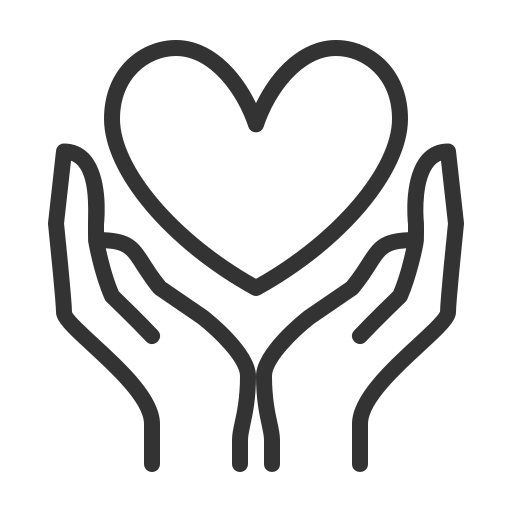 Outline of hands holding a heart symbol.