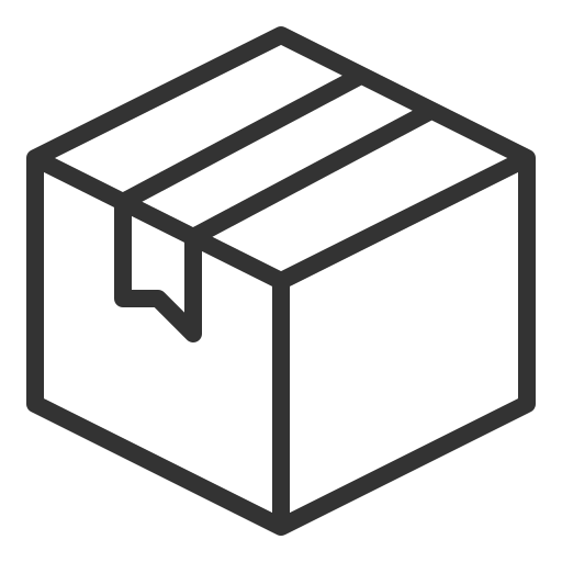 Simple line drawing of a cardboard box with tape.