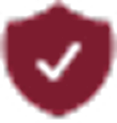 Red badge with a centered checkmark symbol.