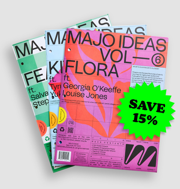Three colorful magazines with a 'Save 15%' sticker on the front.