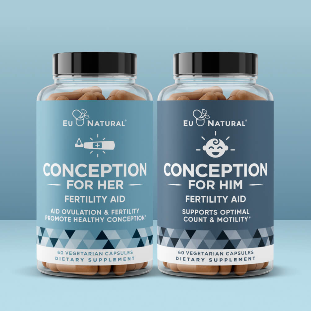 Two bottles of fertility aid supplements for men and women.