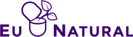 Purple logo with a leaf design and text 'Eu Natural'.