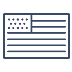 Outline of the United States flag with stars and stripes.
