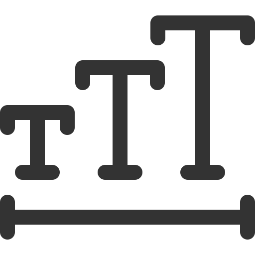 Icon of three different sized letter T's in a row.