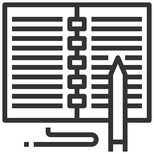 Icon of a notebook with a pencil beside it.