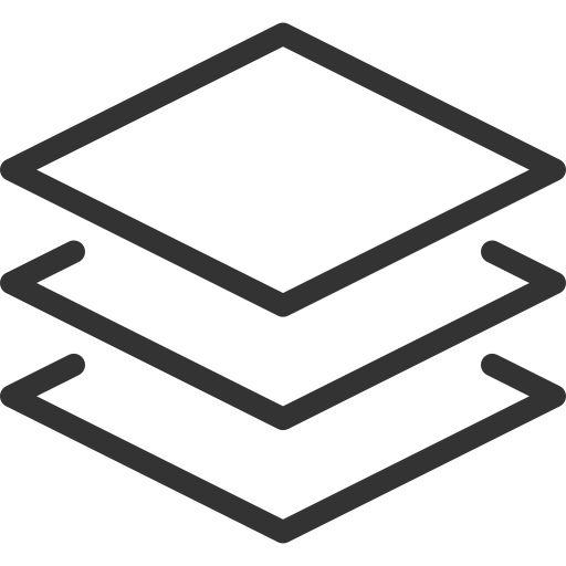 Simple black and white icon of three stacked layers.