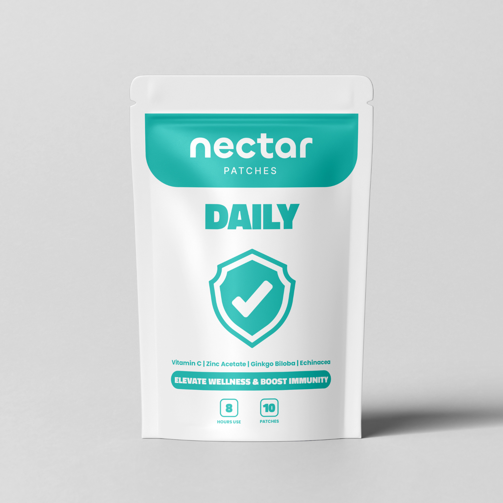 White package labeled 'nectar patches daily' with a checkmark symbol.