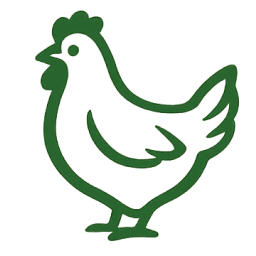 A simple green line art icon of a chicken.
