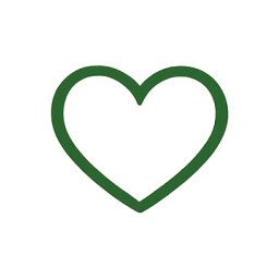 An outline of a heart shape in a dark green color.
