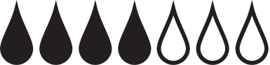 A row of seven black teardrop icons, four solid and three outlined, on a white background.
