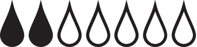 A row of seven water drop icons, with the first two filled in solid black.