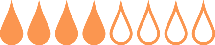 A rating scale of eight orange droplets, with the first four filled in and the last four outlined.