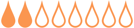 A rating scale of eight orange droplets, with the first four filled in and the last four outlined.