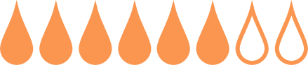 A row of eight orange drops, with the first six filled and the last two outlined.