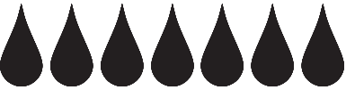 A row of eight identical black teardrop-shaped icons against a white background.