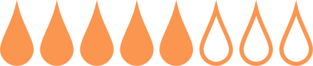 A row of eight orange droplets, the first five solid and the last three outlined.