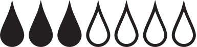 A row of eight teardrop shapes; the first three are solid black, the last five are outlines.