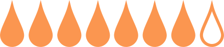 A row of seven solid orange drops and one outlined orange drop.