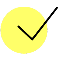 A black checkmark inside a light yellow circle on a black background.