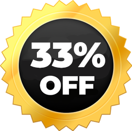 Gold badge with '33% OFF' text in the center.
