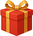 Red gift box with a yellow ribbon and bow.