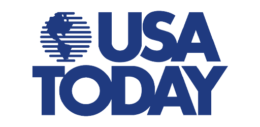 The USA Today logo, featuring blue text and a stylized globe on a green background.