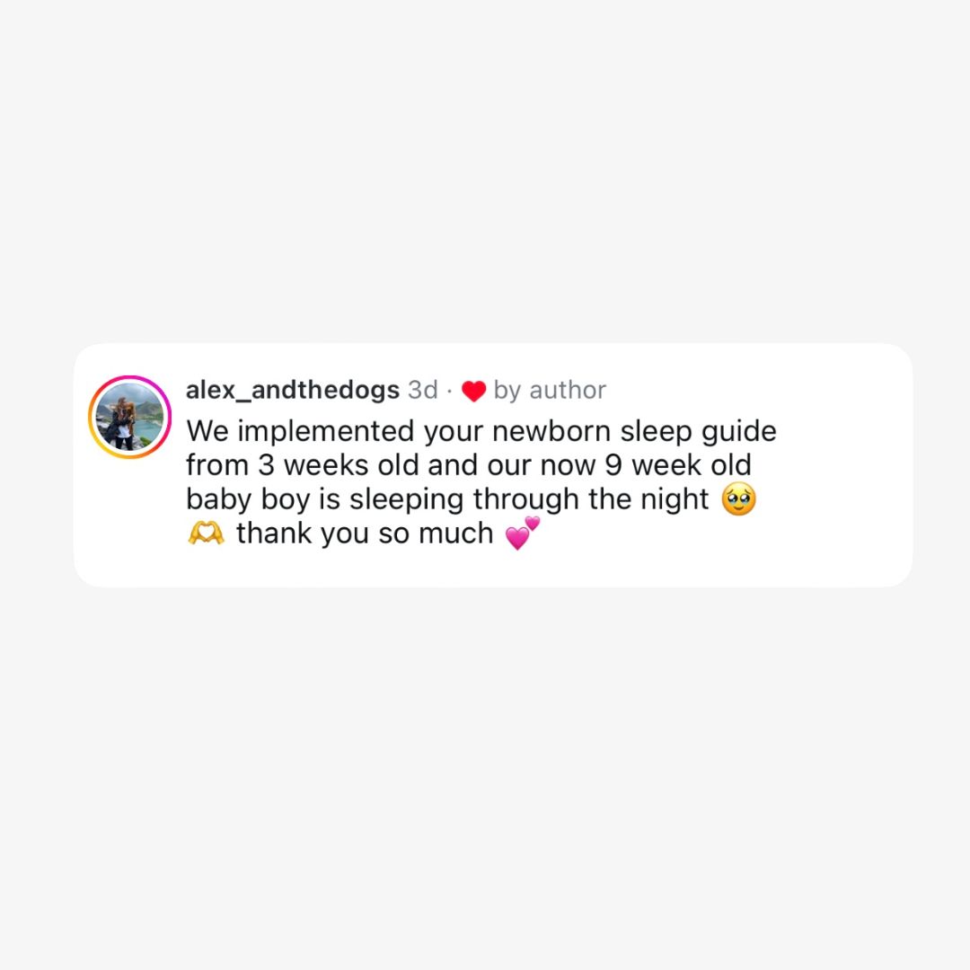 Comment praising a newborn sleep guide with heart emojis.