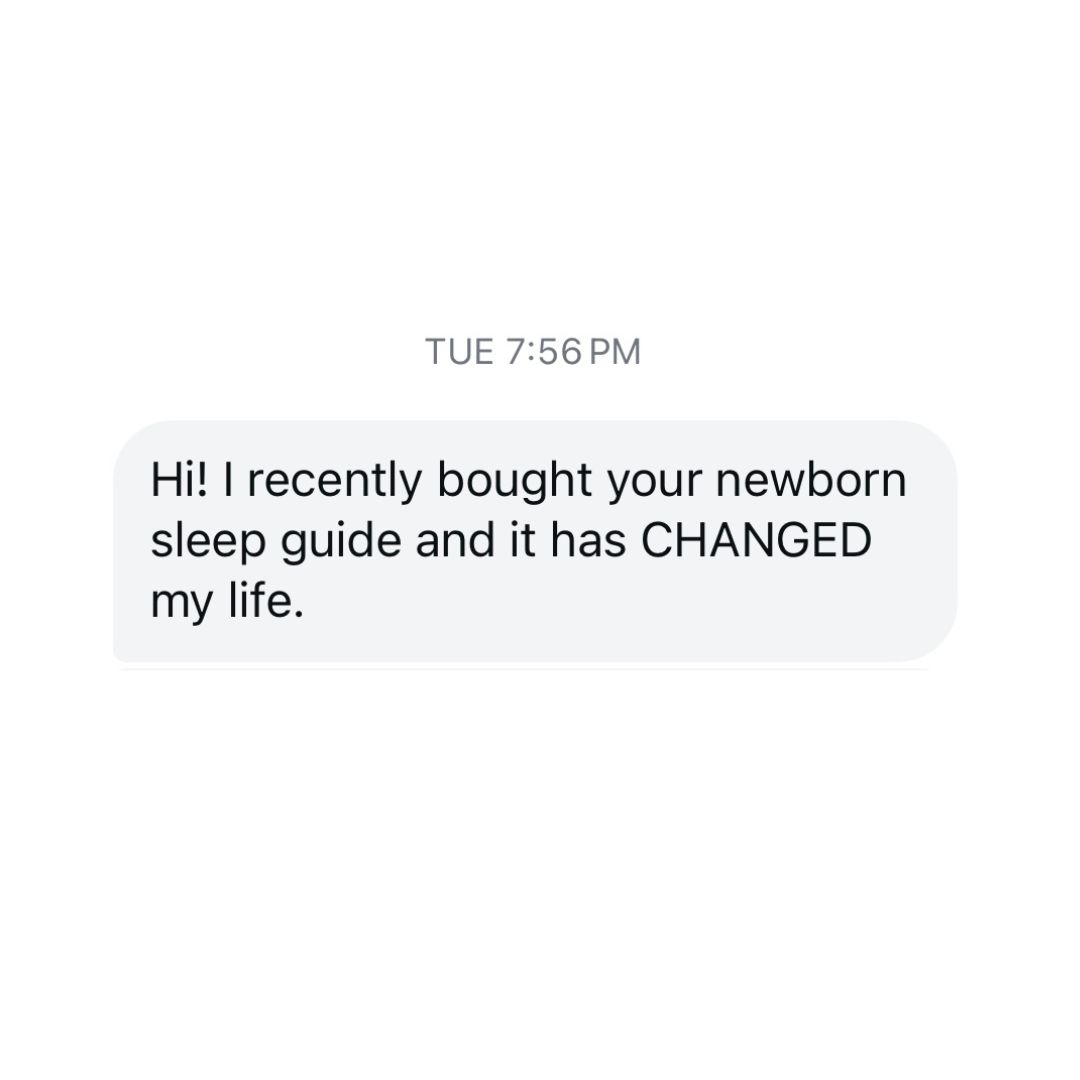 Text message praising a newborn sleep guide for its impact.
